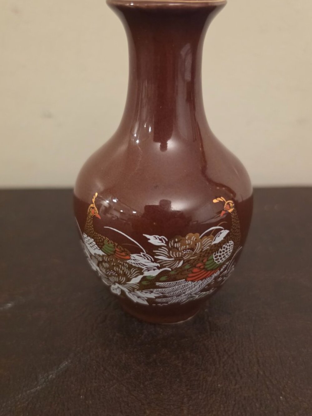 VTG. Japanese Ceramic Sota Gardens Brown Bud Vase with Gold Peacocks